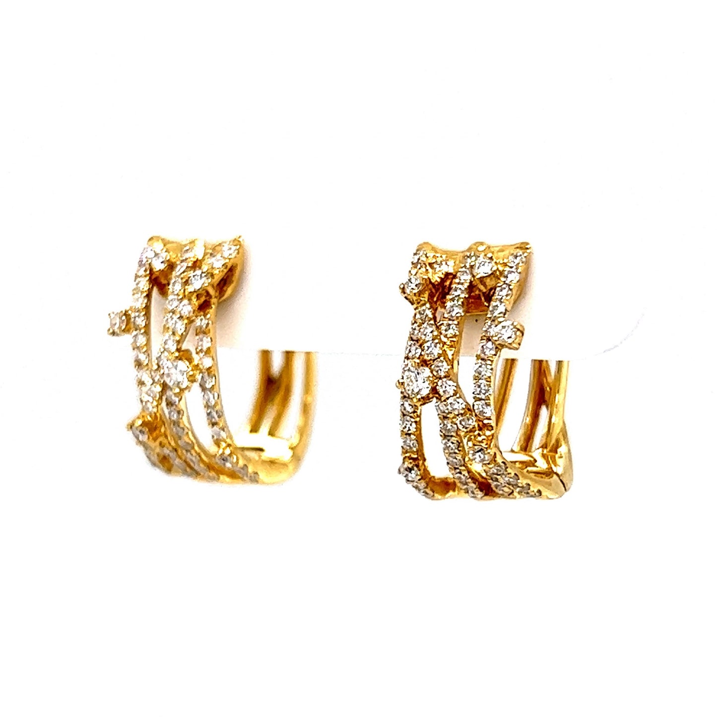 Multi-Strand Pave Diamond Hoop Earrings in 14k Yellow Gold