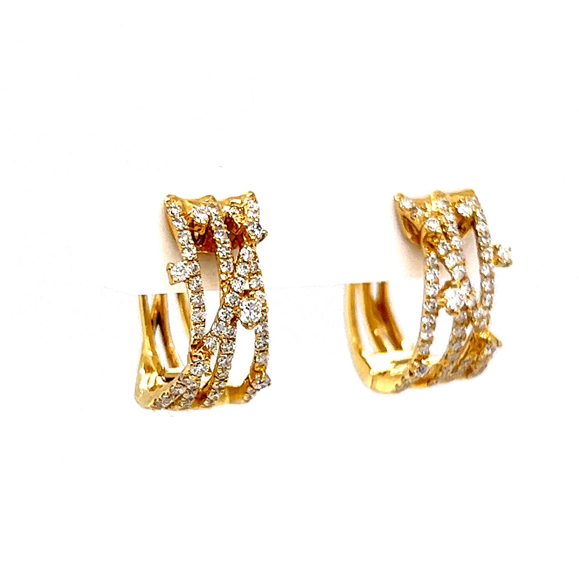 Multi-Strand Pave Diamond Hoop Earrings in 14k Yellow Gold