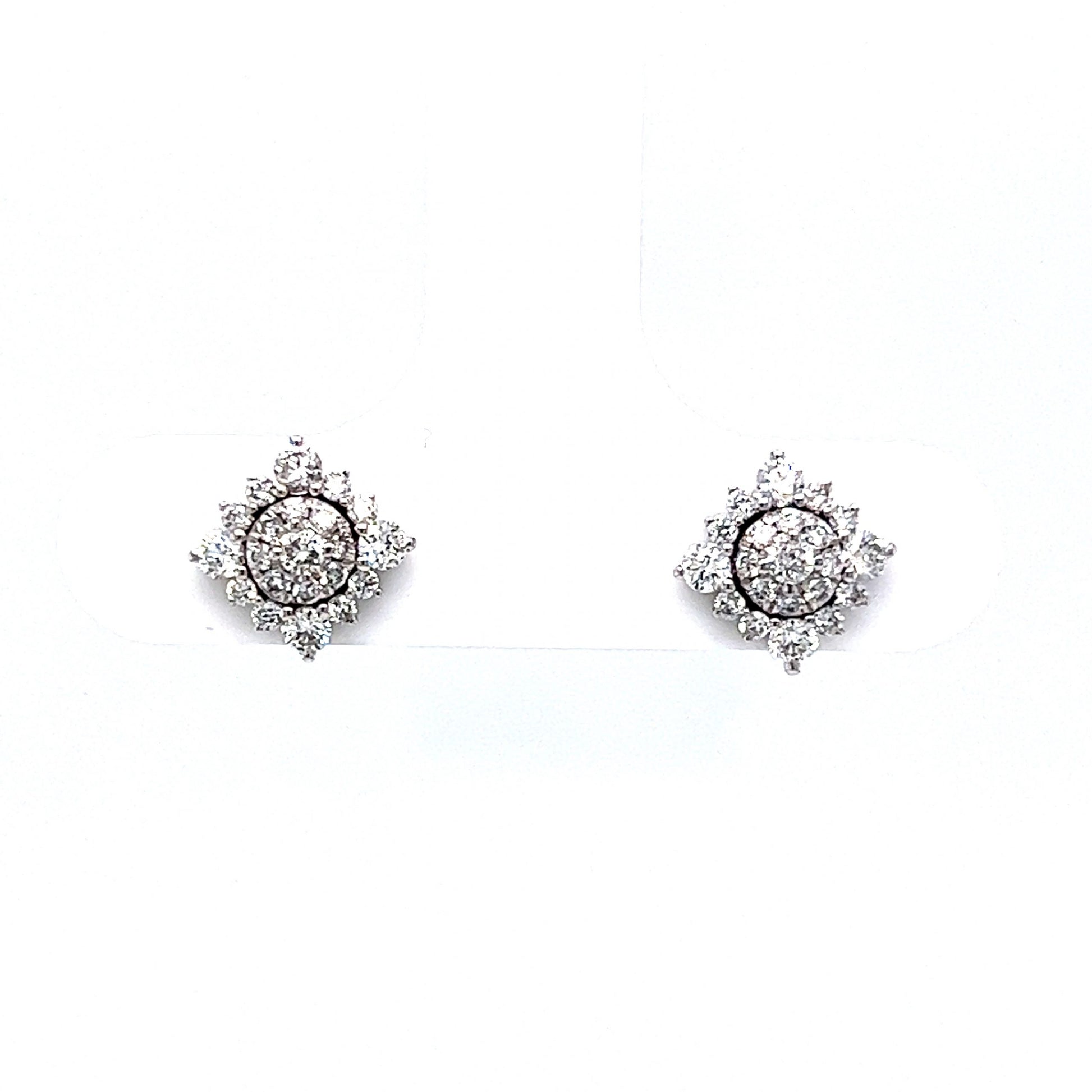 Pave Diamond Geometric Stud Earrings in 14k White Gold