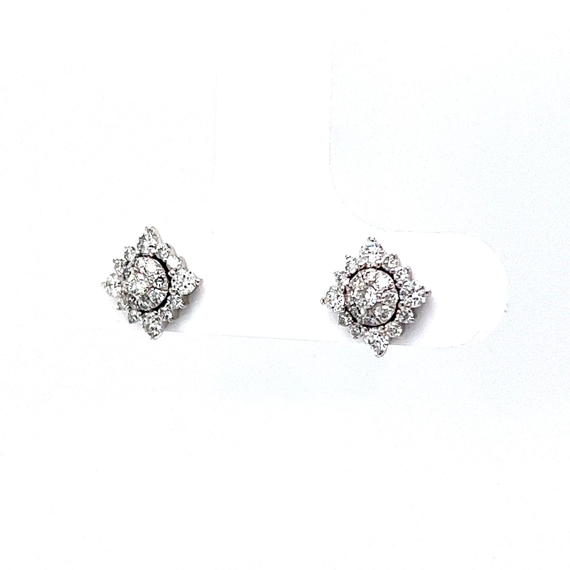 Pave Diamond Geometric Stud Earrings in 14k White Gold