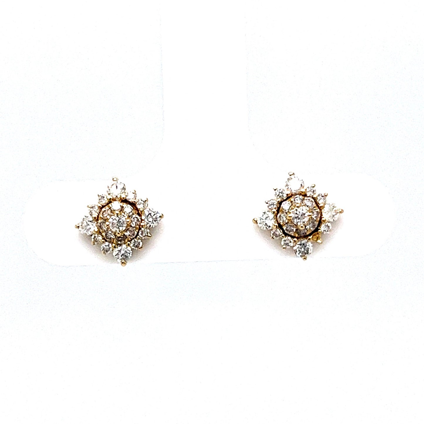 Geometric Pave Diamond Stud Earrings in 14k Yellow Gold