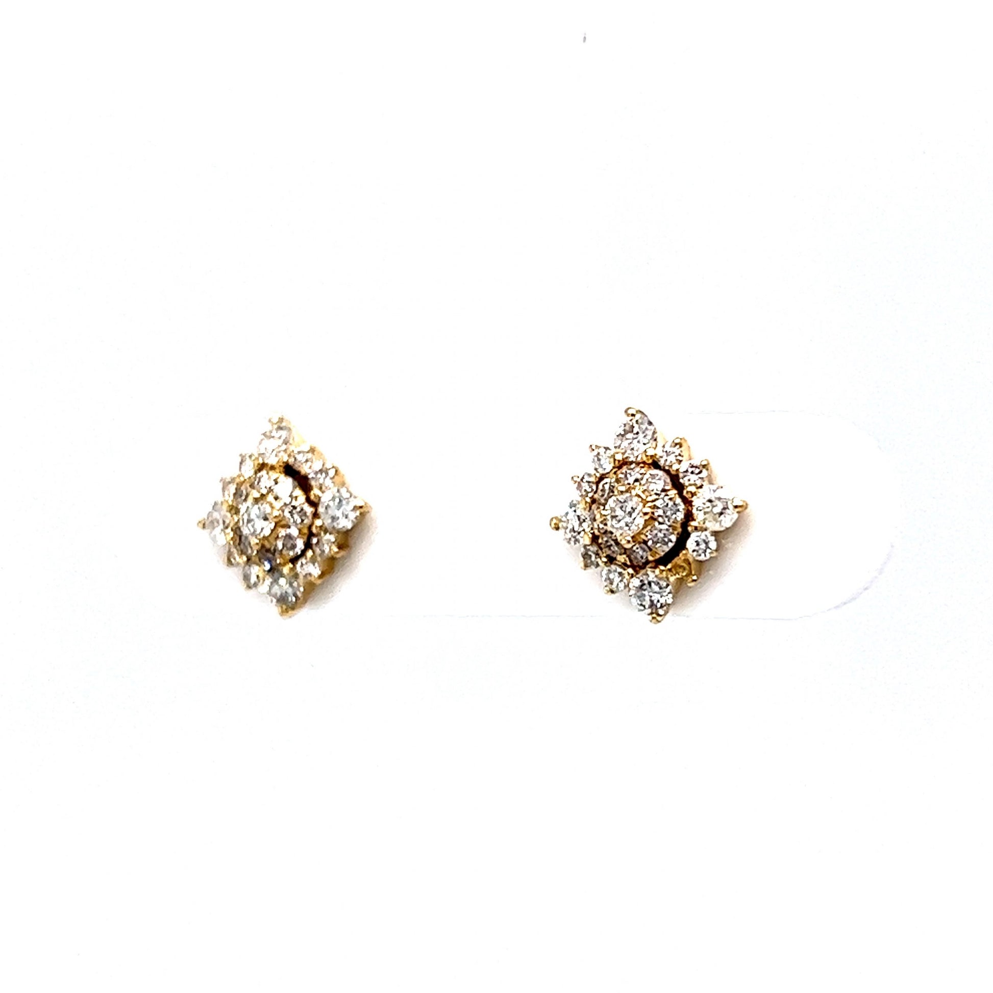 Geometric Pave Diamond Stud Earrings in 14k Yellow Gold