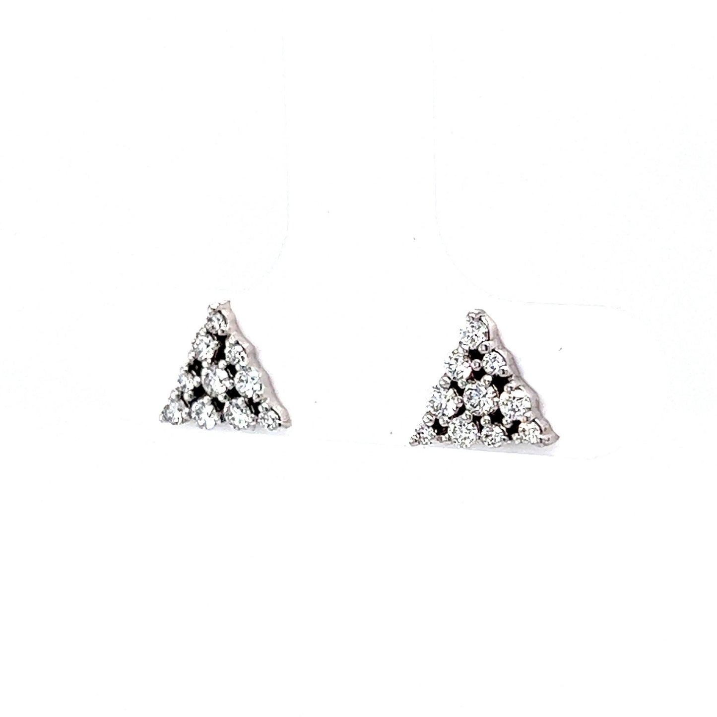 Pave Diamond Triangle Stud Earrings in 18k White Gold