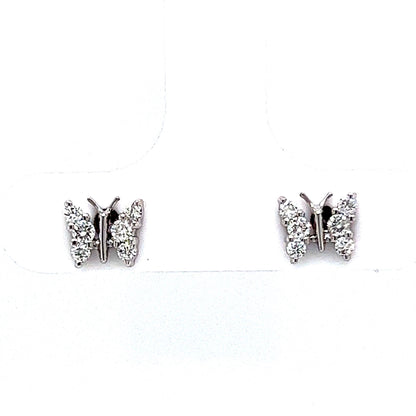 Pave Diamond Butterfly Stud Earrings in 14k White Gold