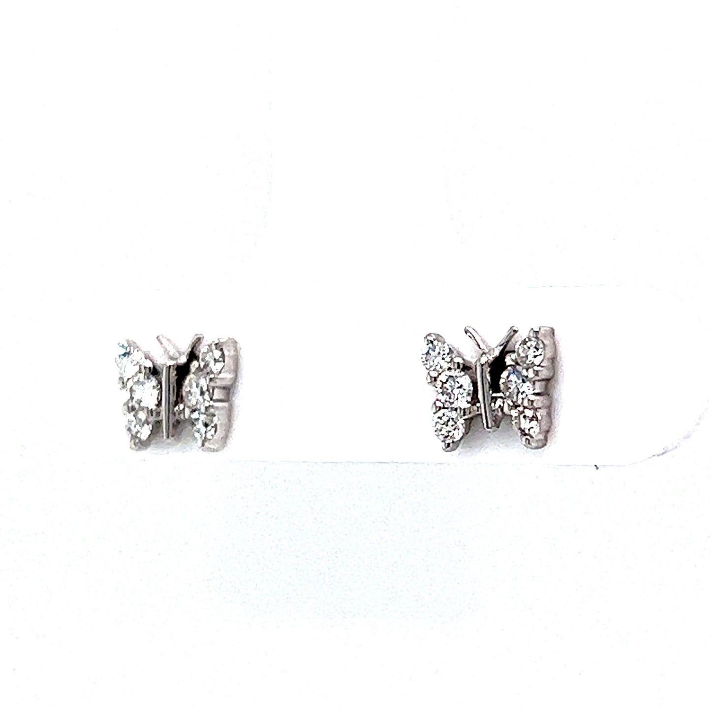 Pave Diamond Butterfly Stud Earrings in 14k White Gold