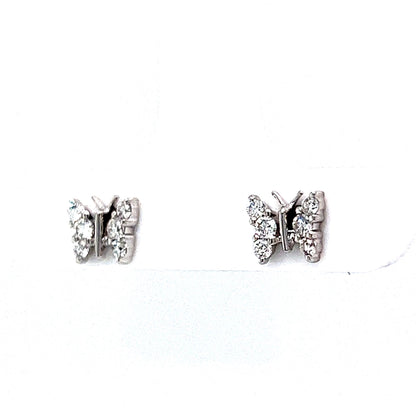 Pave Diamond Butterfly Stud Earrings in 14k White Gold