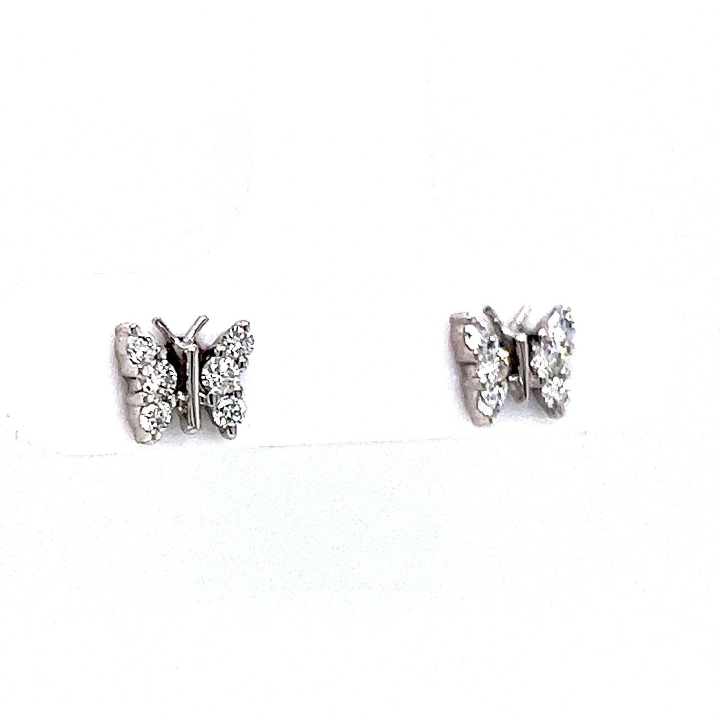 Pave Diamond Butterfly Stud Earrings in 14k White Gold