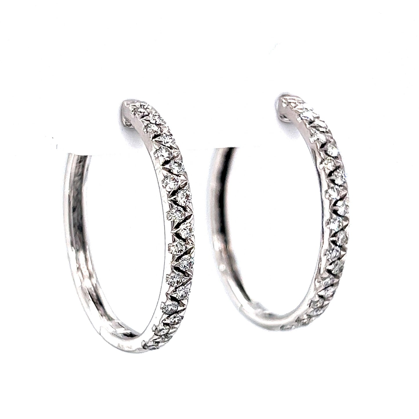 Alternating Diamond Hoop Earrings in 14k White Gold