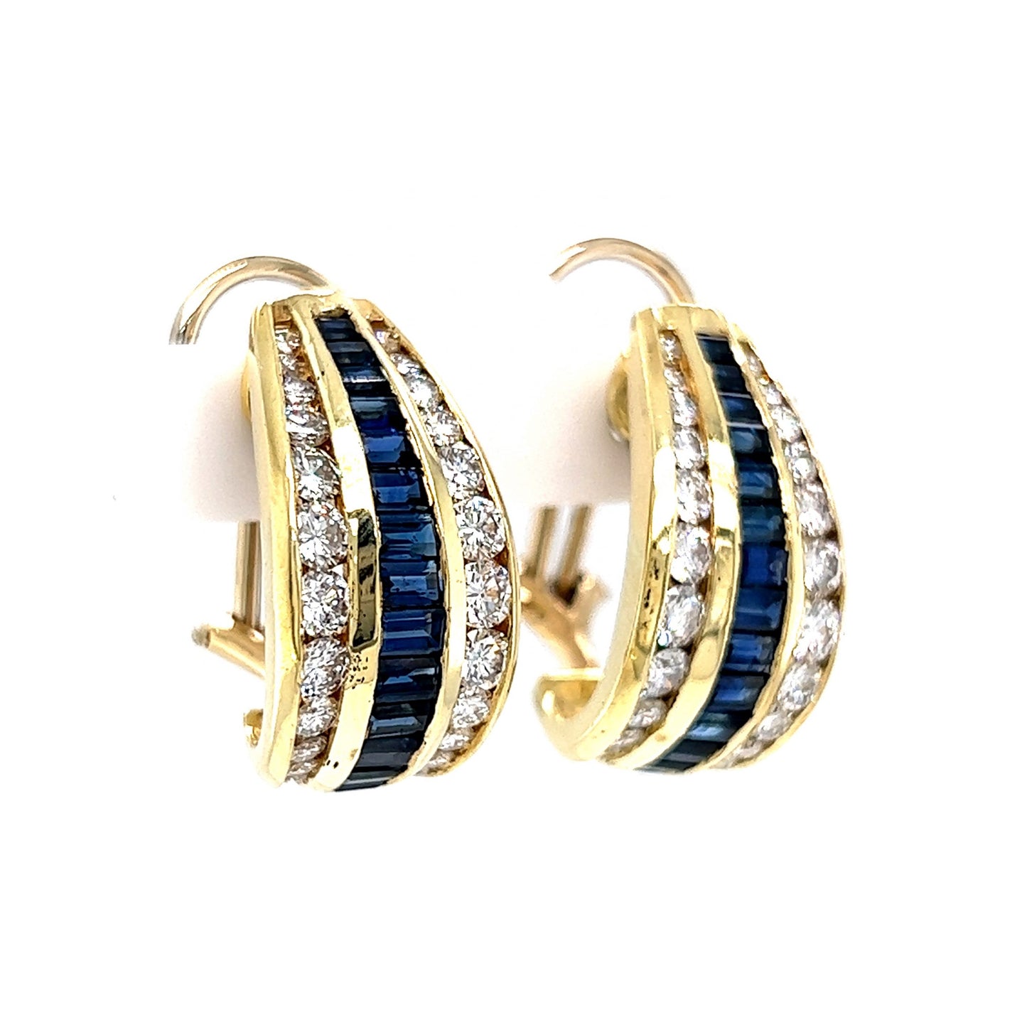 Elegant Sapphire & Diamond Hoop Earrings in 18k Yellow Gold