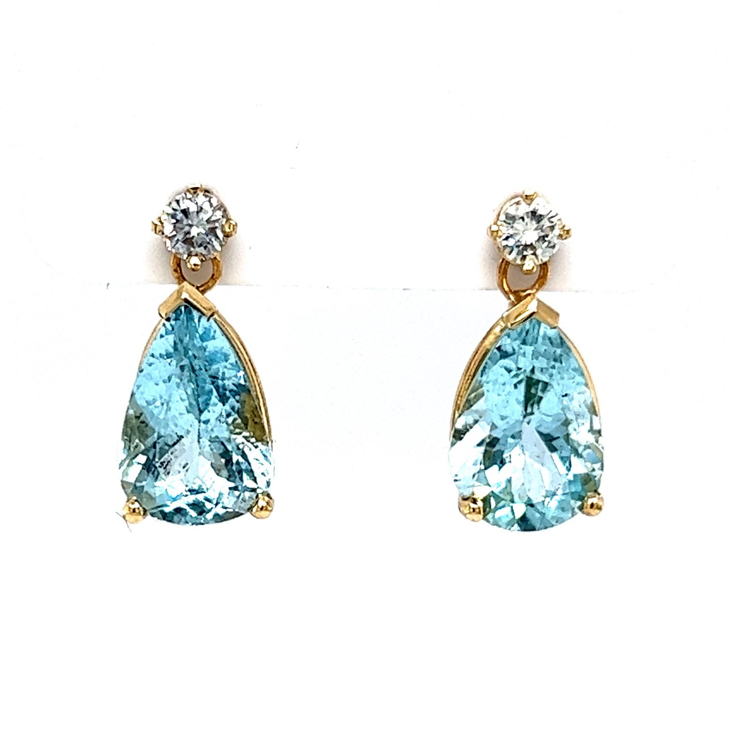 Classic Aquamarine & Diamond Drop Earrings in 14k Yellow Gold