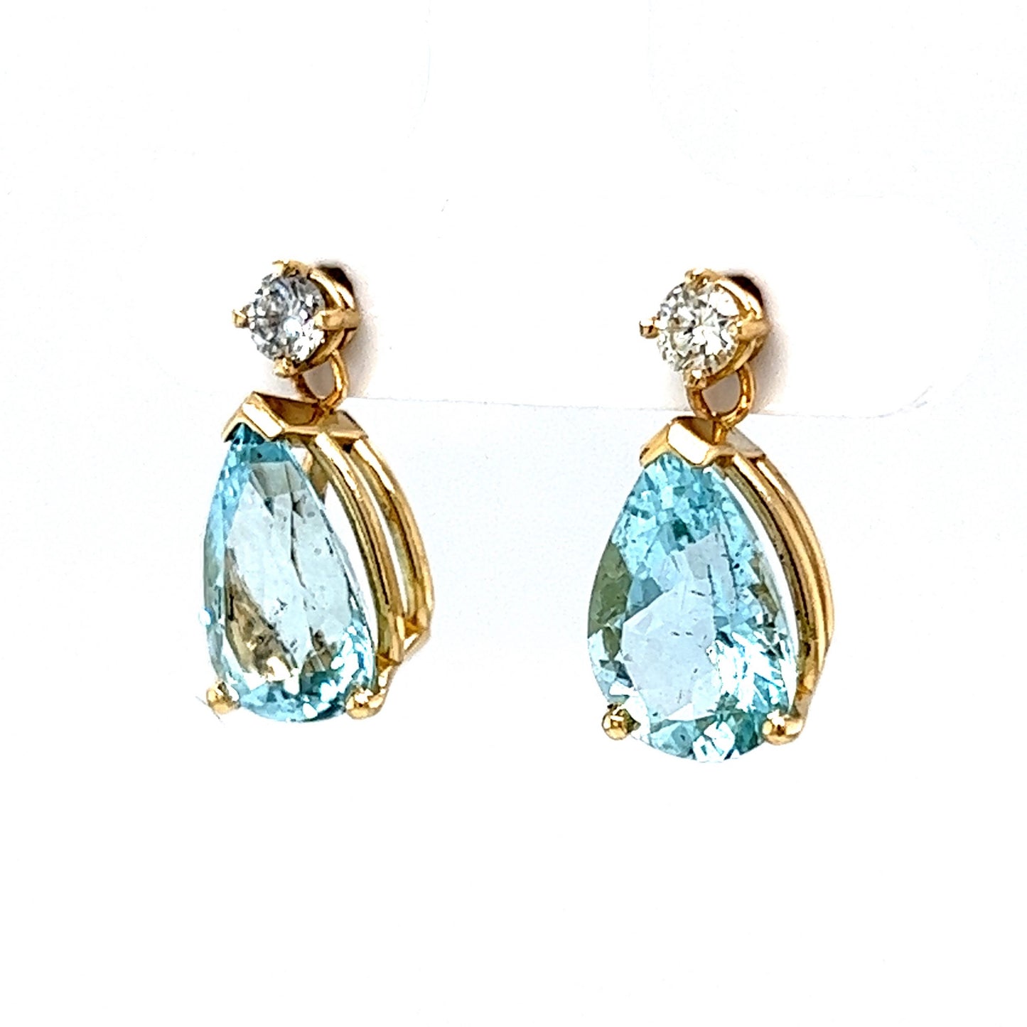 Classic Aquamarine & Diamond Drop Earrings in 14k Yellow Gold