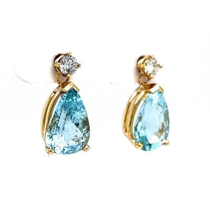 Elegant Aquamarine & Diamond Drop Earrings in 14k Yellow Gold