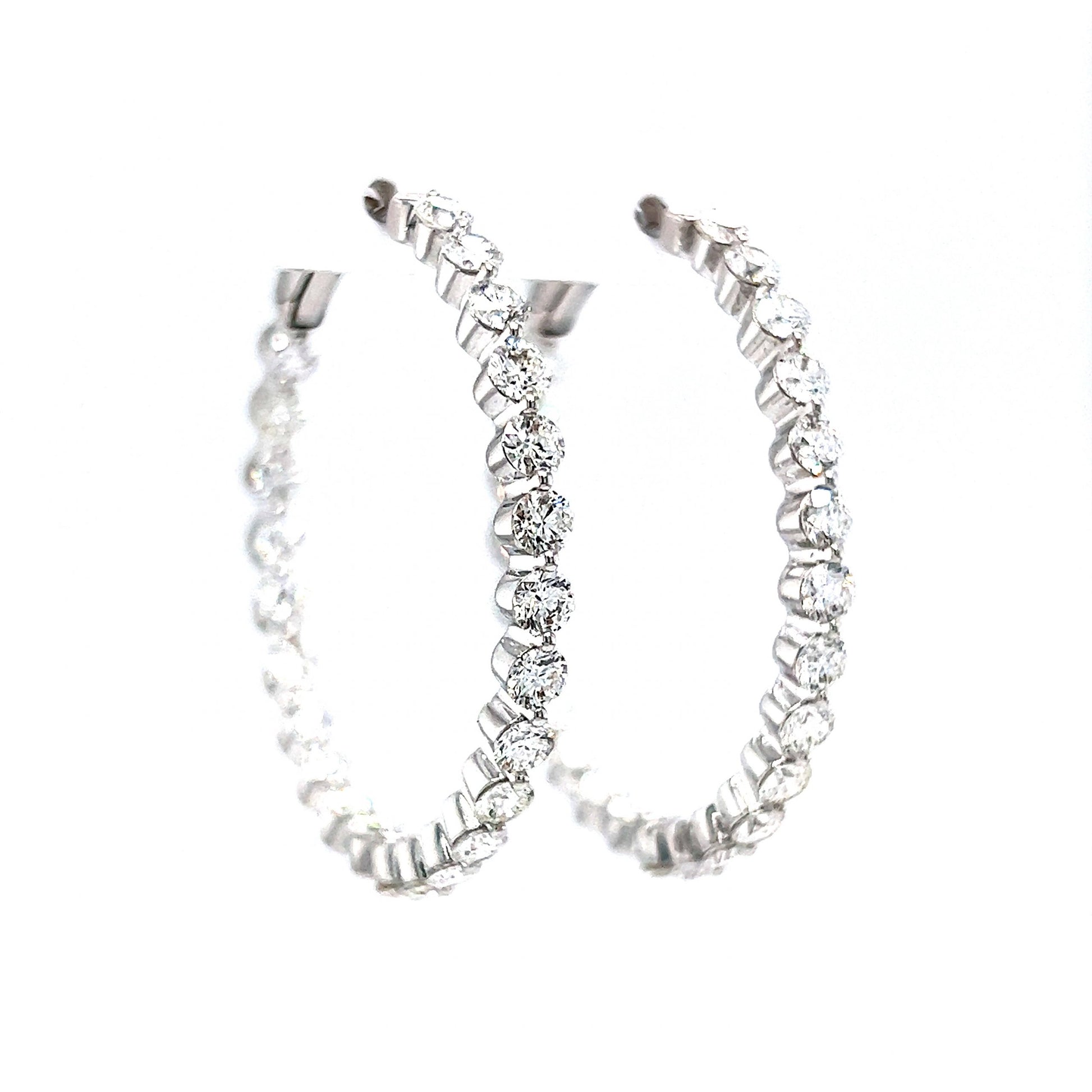 6.05 Round Brilliant Diamond Hoop Earrings in 18k White Gold