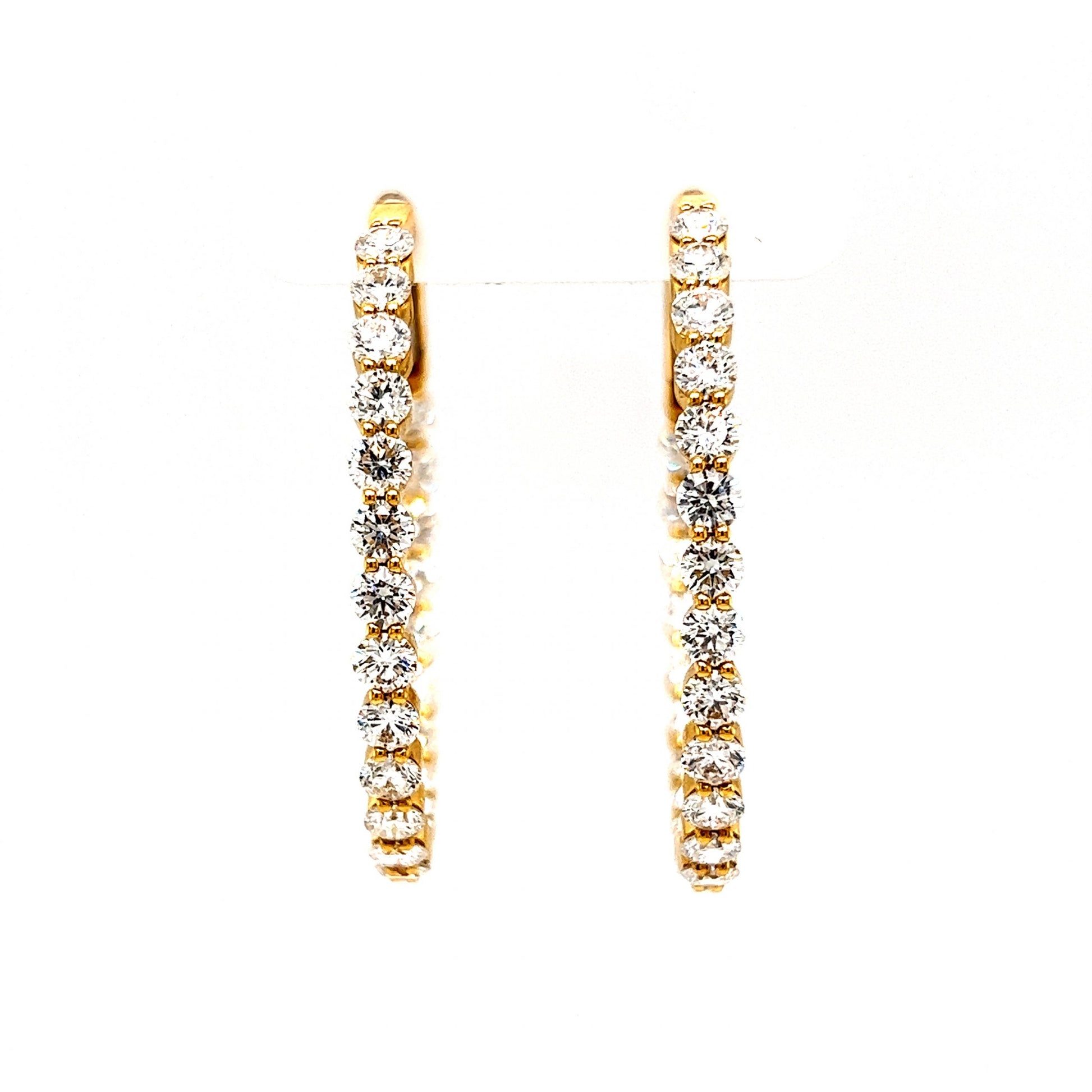 5.98 Round Brilliant Diamond Hoop Earrings in 18k Yellow Gold