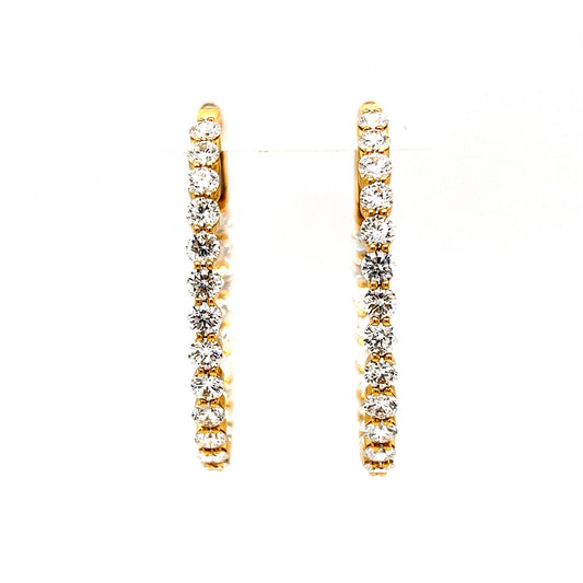 5.98 Round Brilliant Diamond Hoop Earrings in 18k Yellow Gold