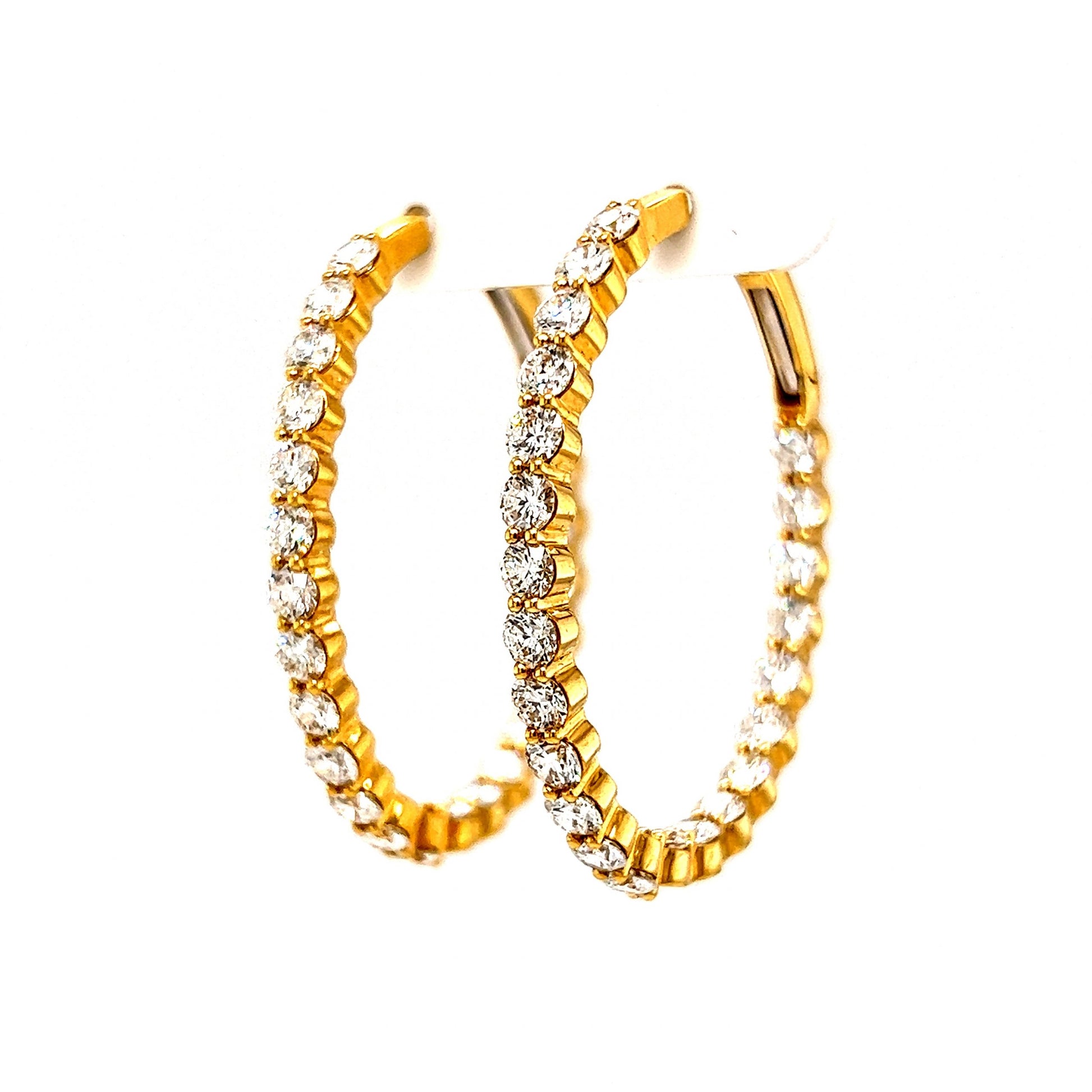 5.98 Round Brilliant Diamond Hoop Earrings in 18k Yellow Gold