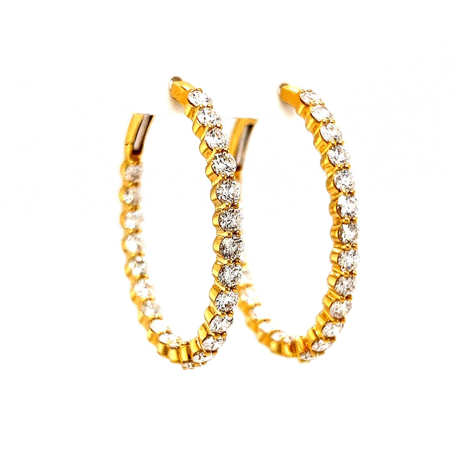 5.98 Round Brilliant Diamond Hoop Earrings in 18k Yellow Gold