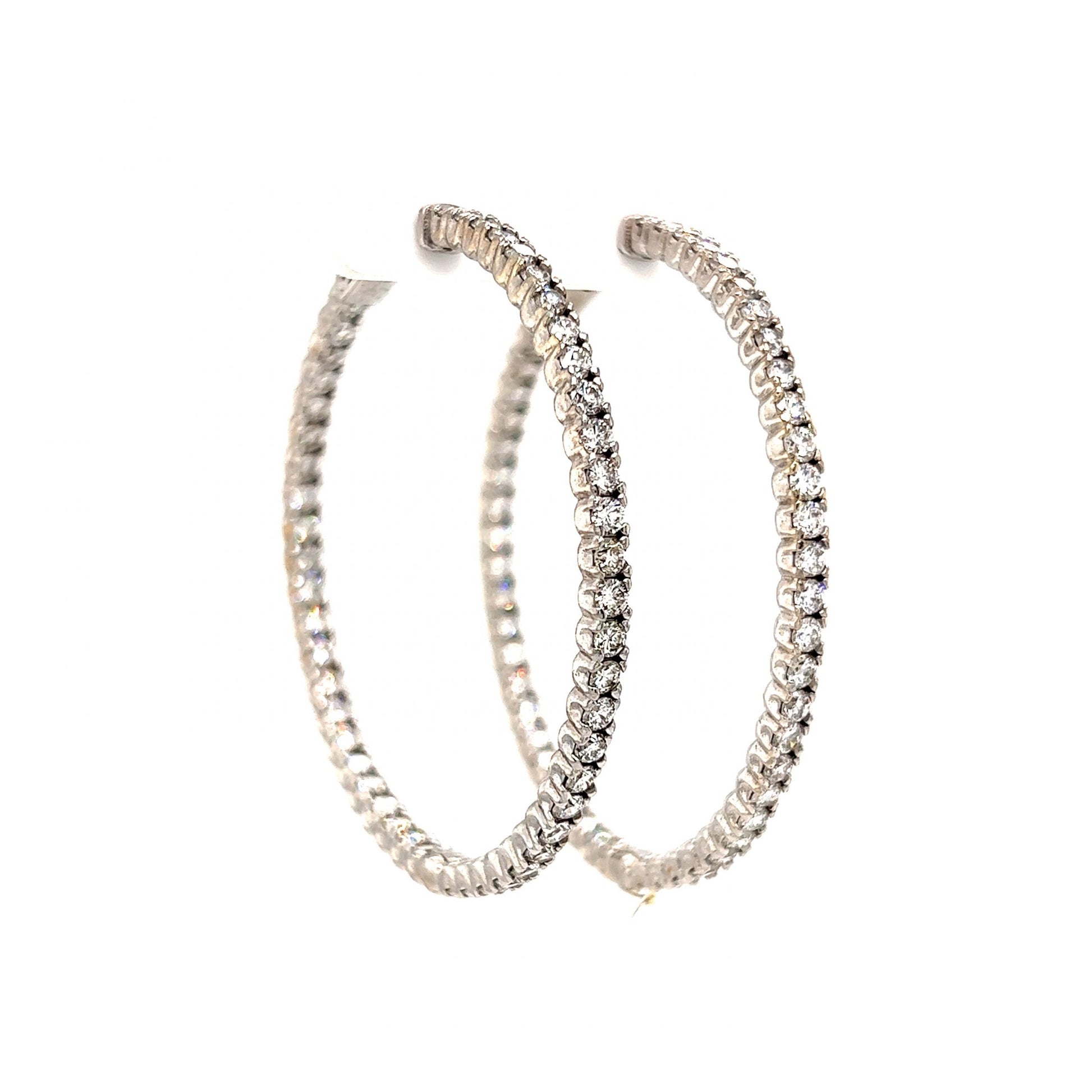 6.00 Round Brilliant Diamond Hoop Earrings in 14k White Gold