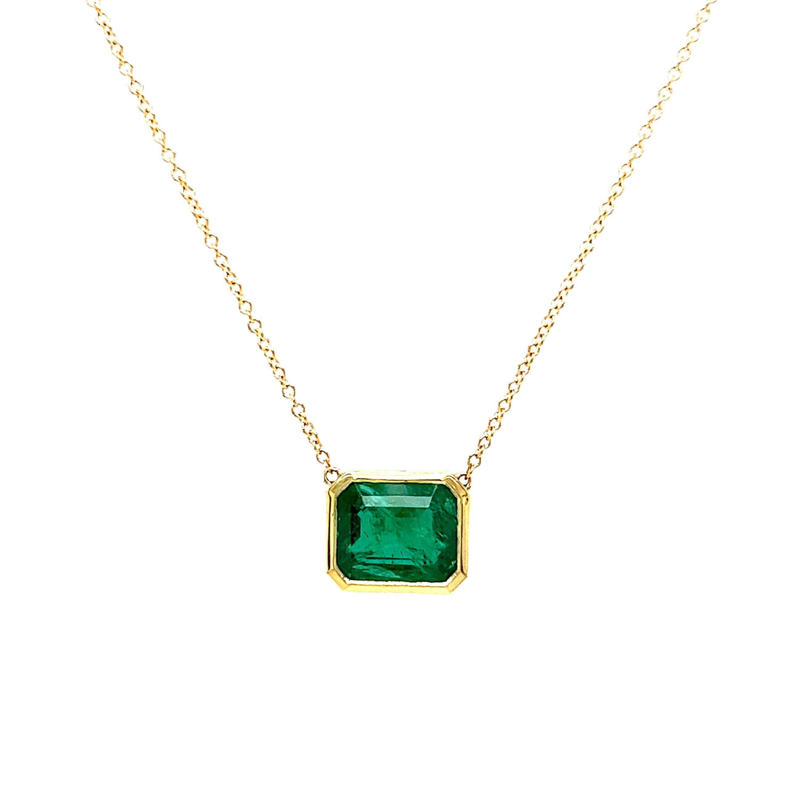 Diamond Accented Natural Emerald Dangling Necklace, 18k Whit