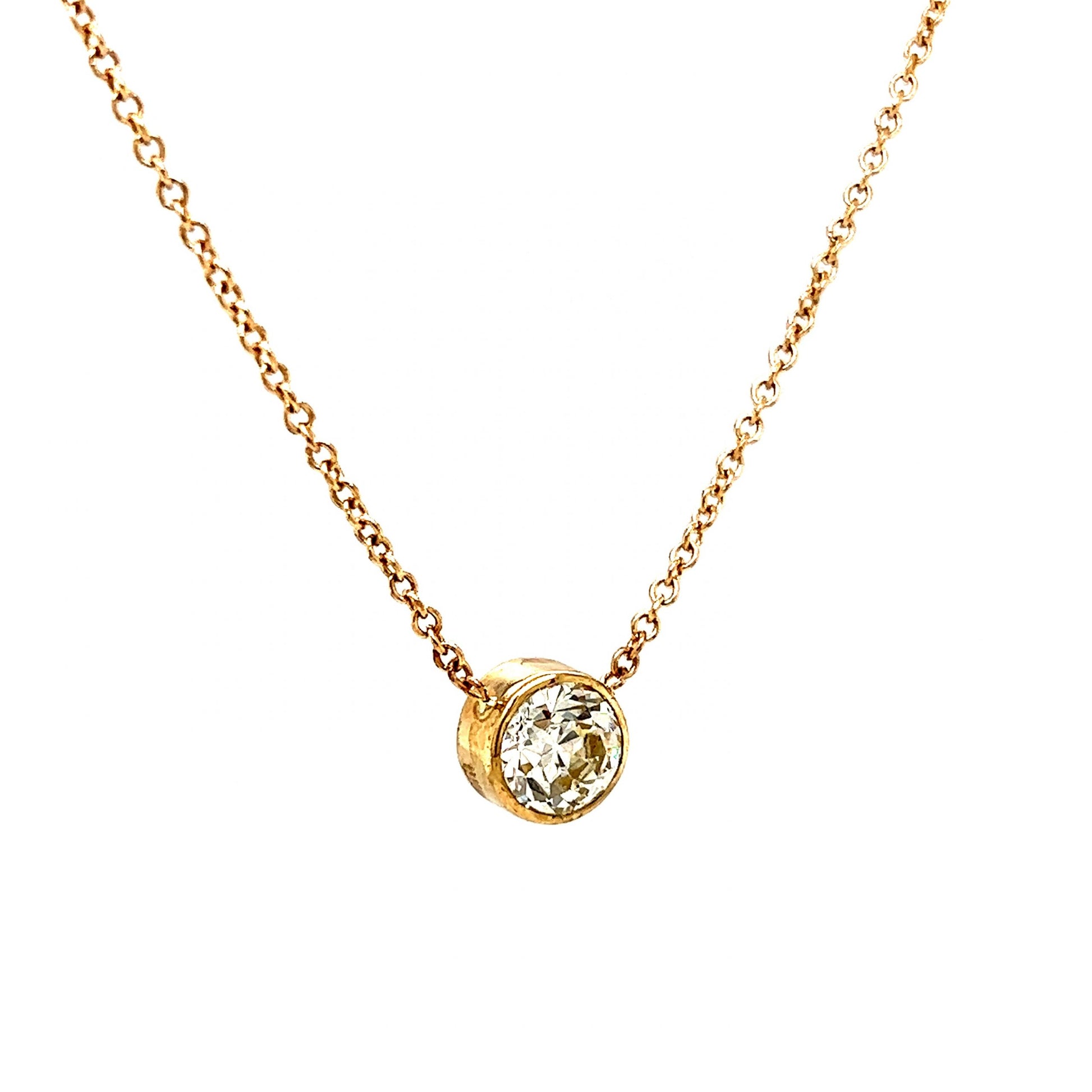 1.36 Bezel Set Old European Diamond Necklace in 14k Gold