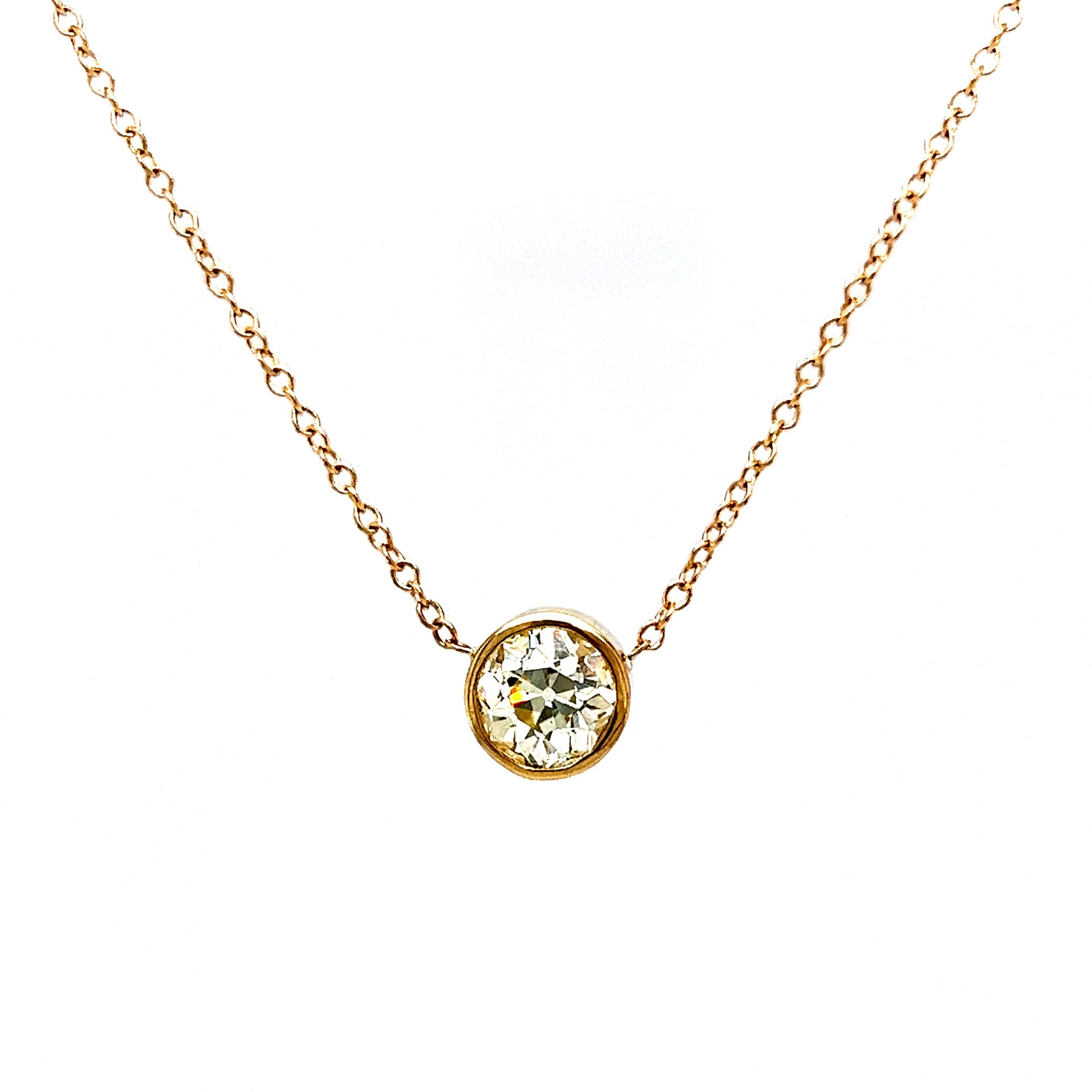 Classic Round Bezel Set Solitaire Diamond Necklace in Rose Gold –  Broer-Freeman Jewelers
