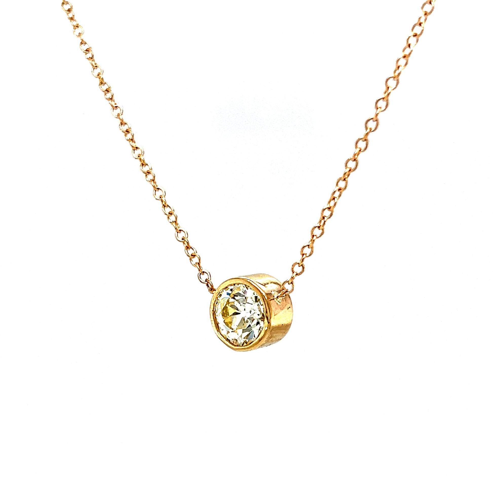 1.18 Bezel Set Diamond Pendant Necklace in 14k Yellow Gold