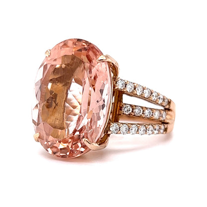 Morganite & Pave Diamond Cocktail Ring in 18k Rose Gold