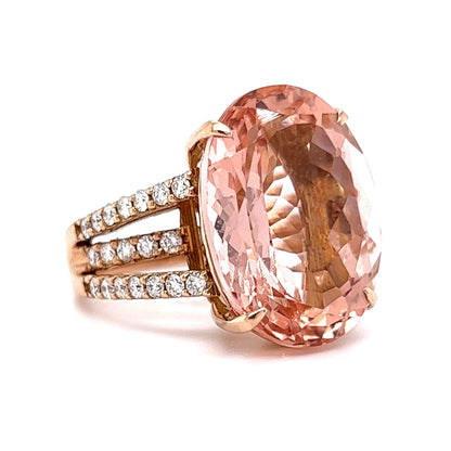 Morganite & Pave Diamond Cocktail Ring in 18k Rose Gold