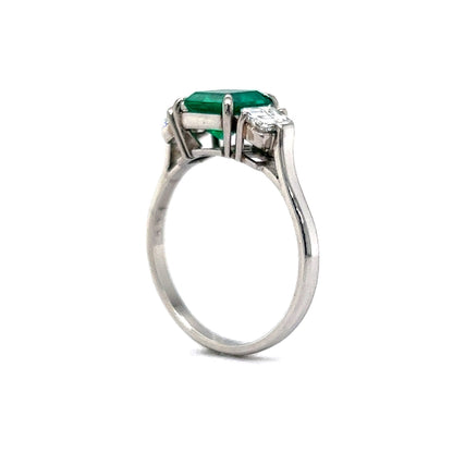 Three Stone 1.00 Square Cut Emerald & Diamond Ring in Platinum
