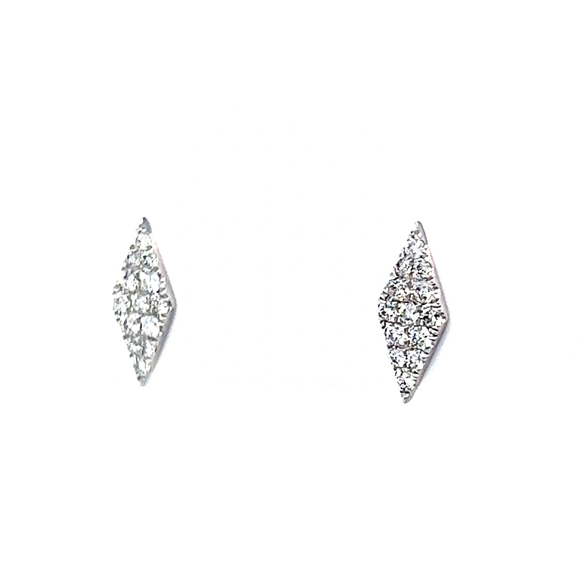 Pave Diamond Rhombus Stud Earrings in 14k White Gold