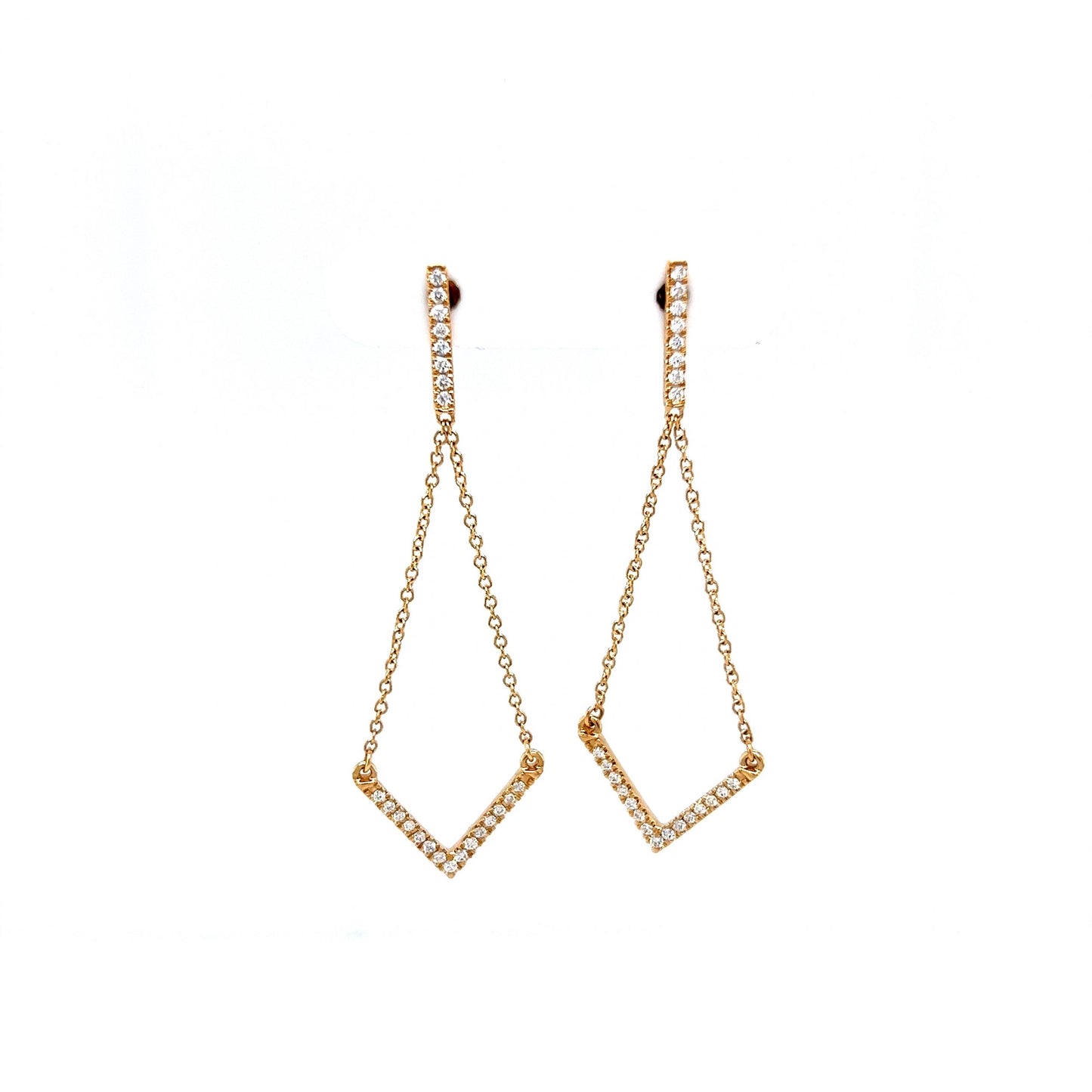 Diamond Drop Chain Earrings in 14k Yellow Gold