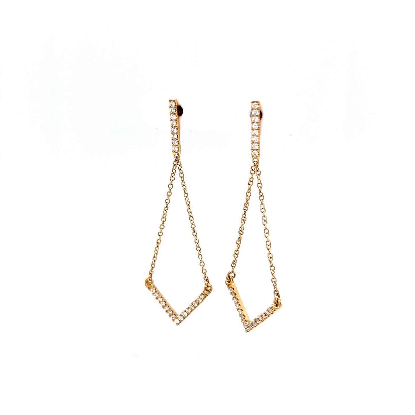 Diamond Drop Chain Earrings in 14k Yellow Gold