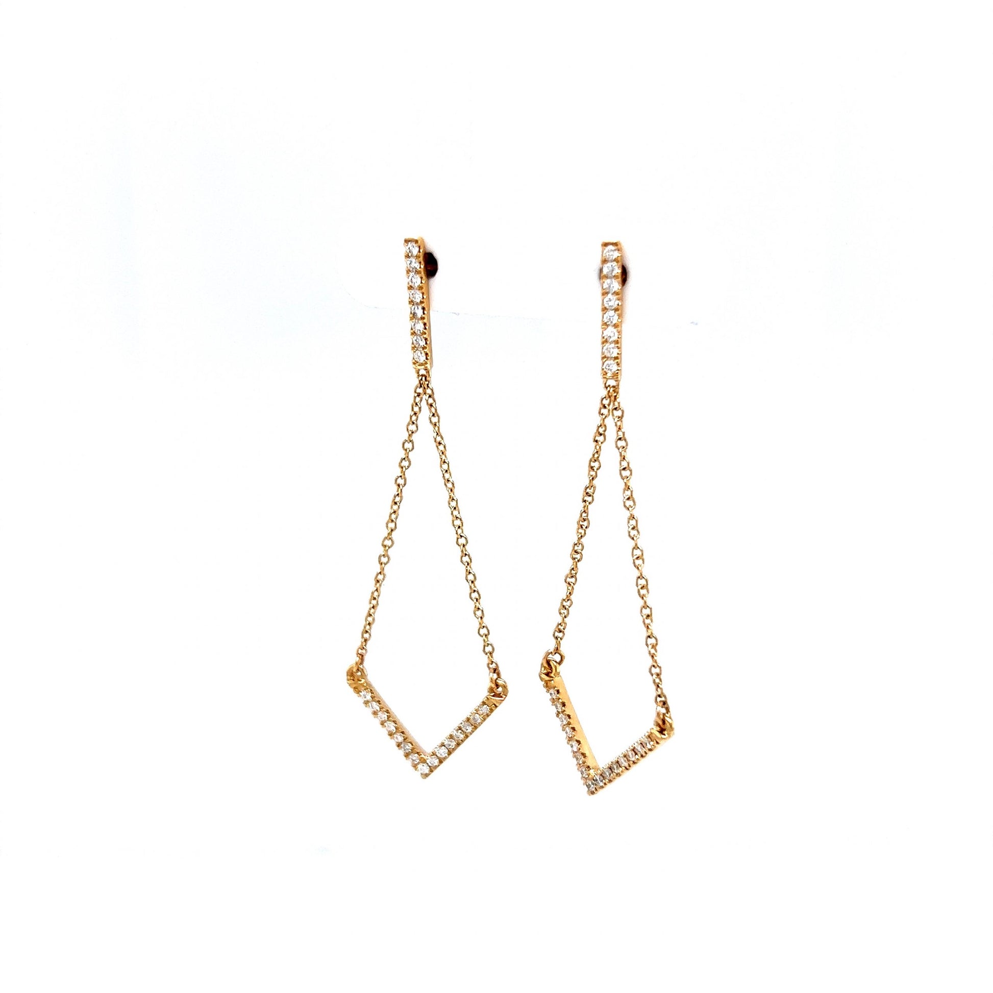 Diamond Drop Chain Earrings in 14k Yellow Gold