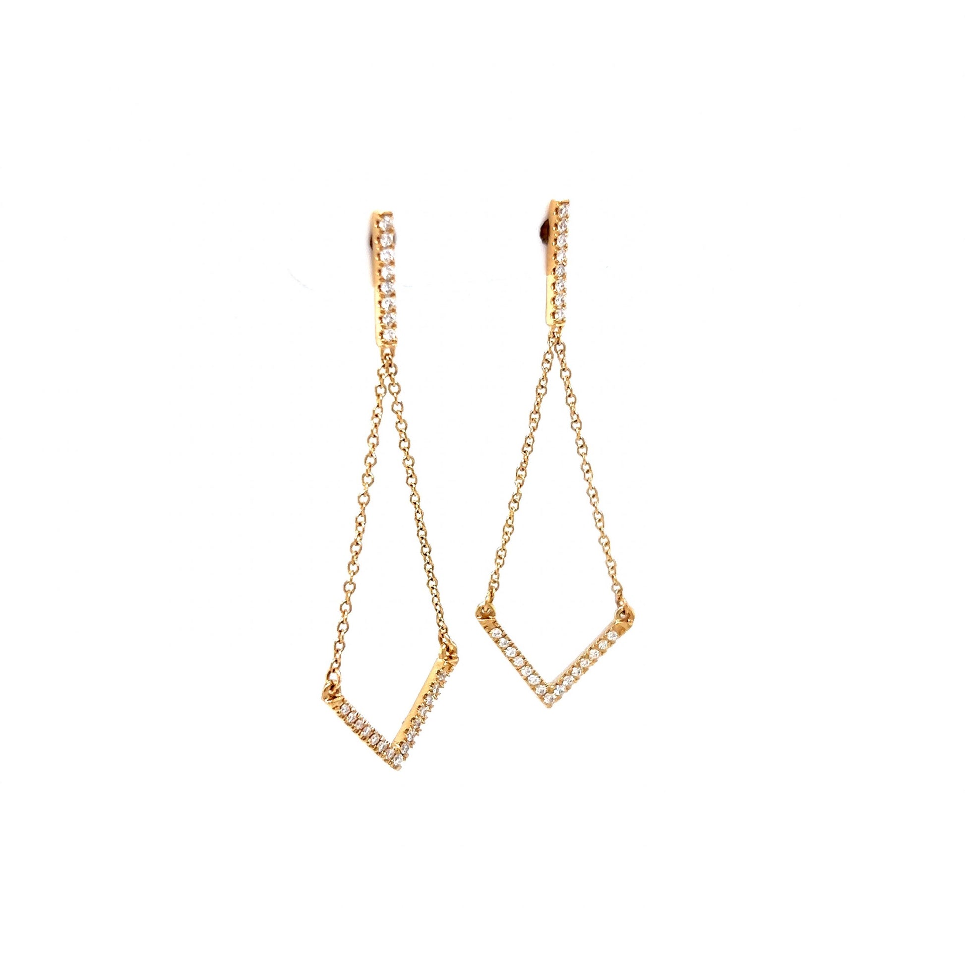 Diamond Drop Chain Earrings in 14k Yellow Gold