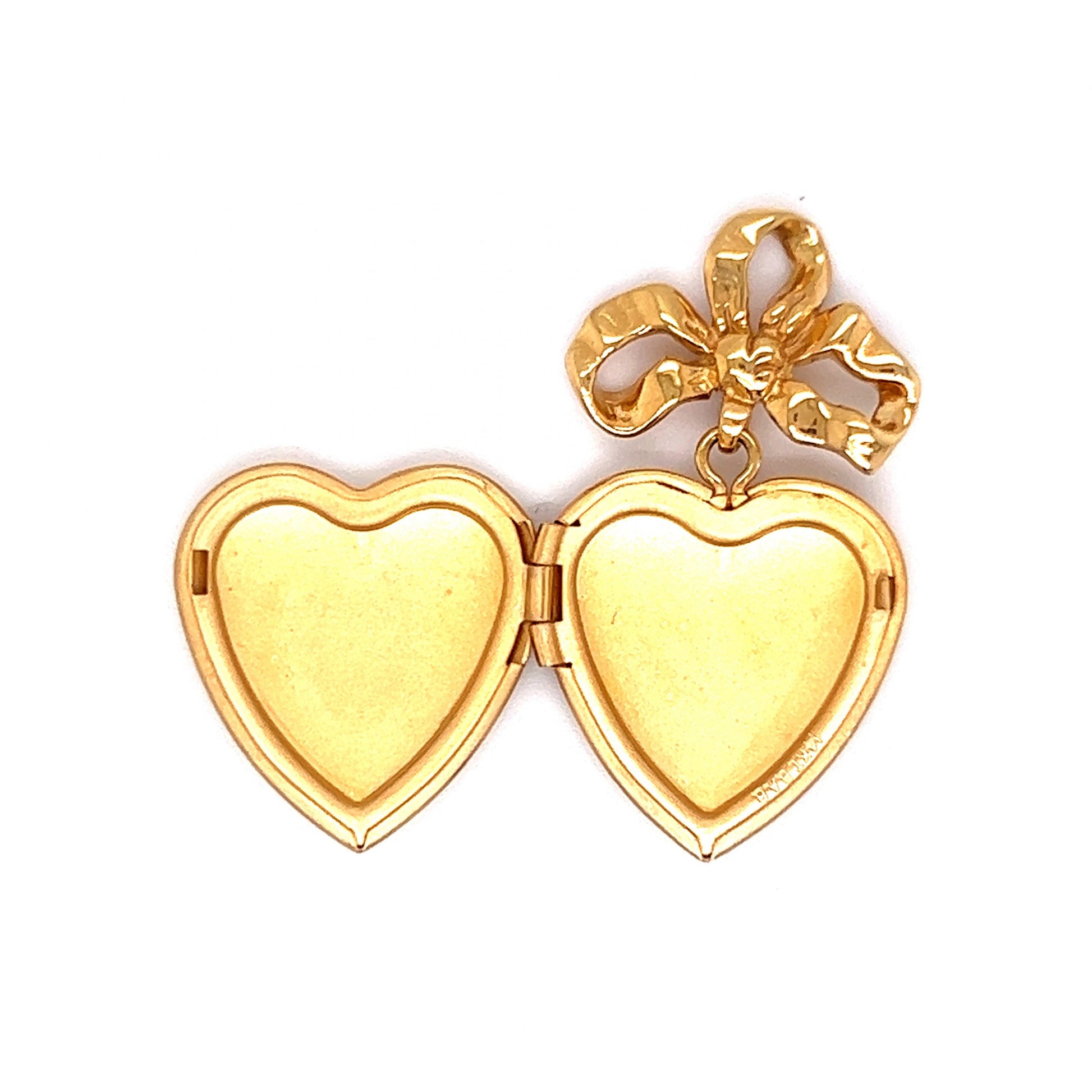Heart & Bow Locket Pendant in 14k Yellow Gold