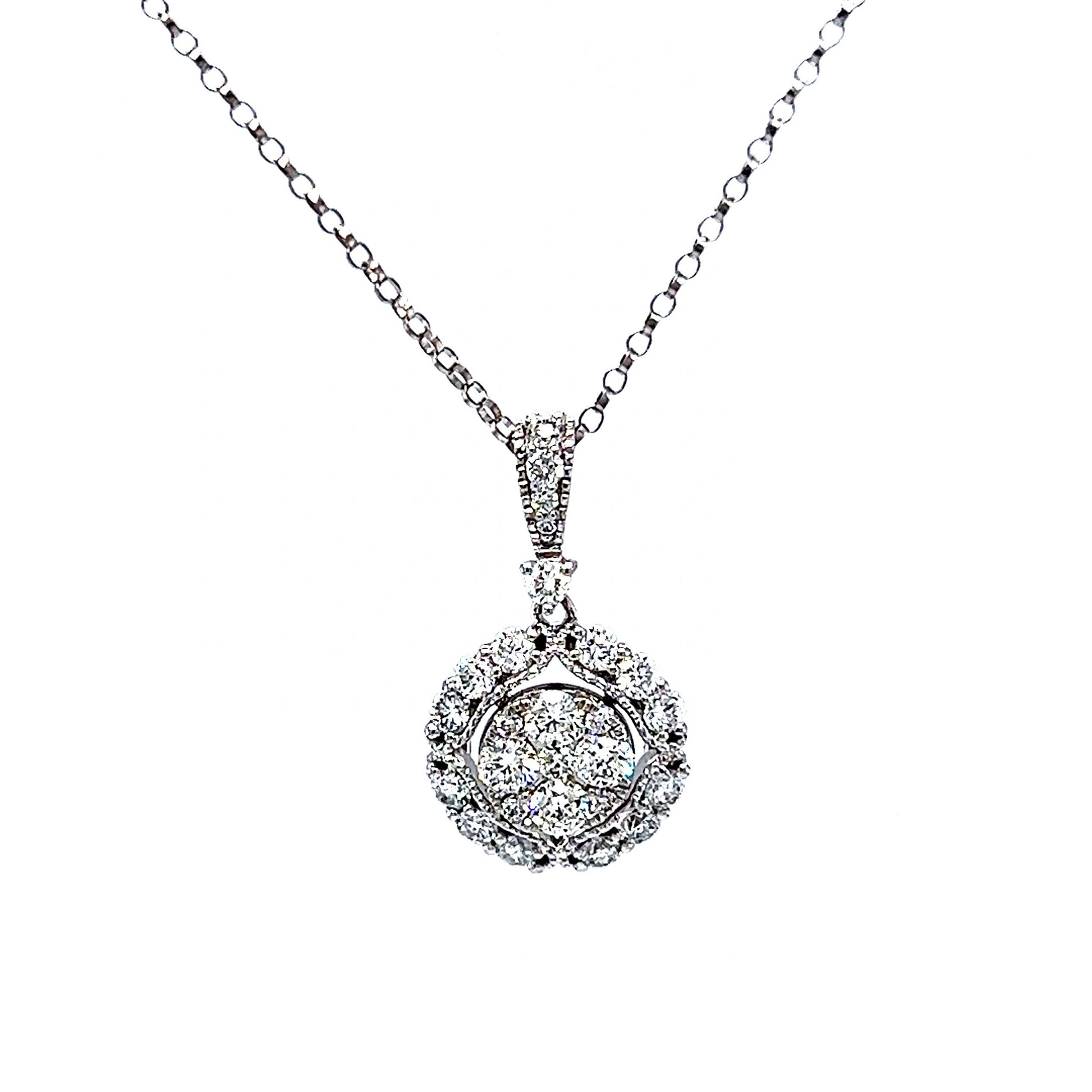 Round Brilliant Diamond Pendant Necklace in 14k White Gold