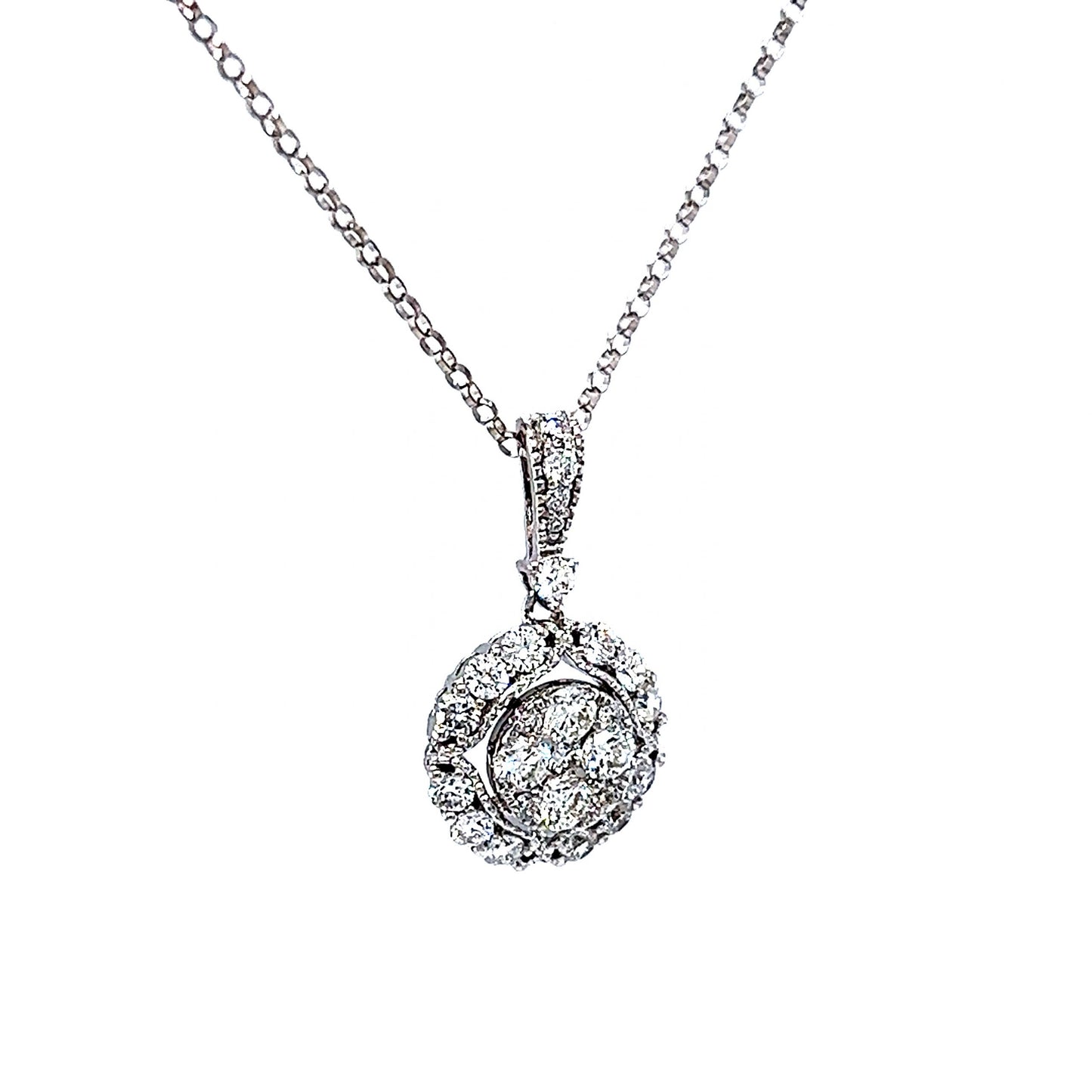 Round Brilliant Diamond Pendant Necklace in 14k White Gold