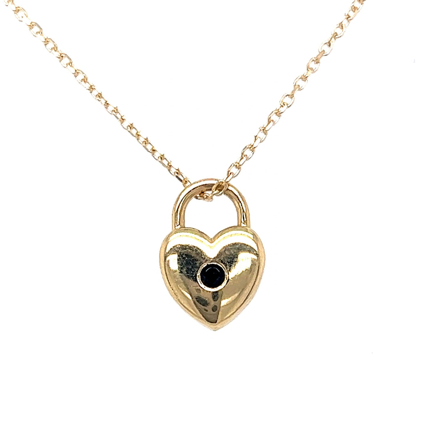 Black Spinel Heart Lock Pendant Necklace in 14k Yellow Gold