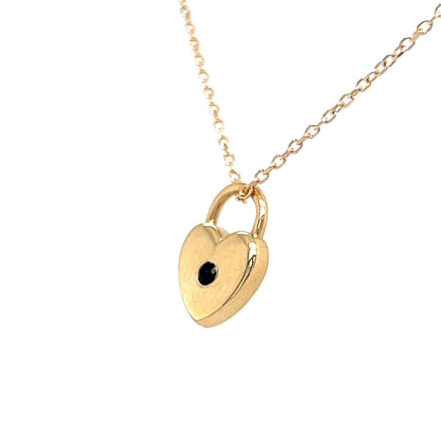 Black Spinel Heart Lock Pendant Necklace in 14k Yellow Gold