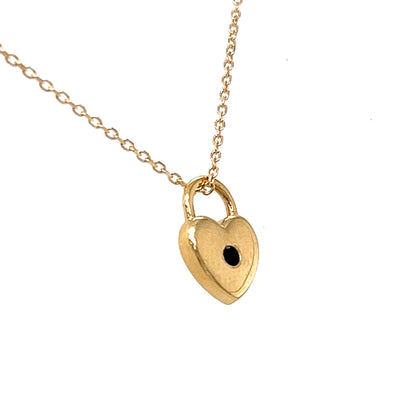 Black Spinel Heart Lock Pendant Necklace in 14k Yellow Gold