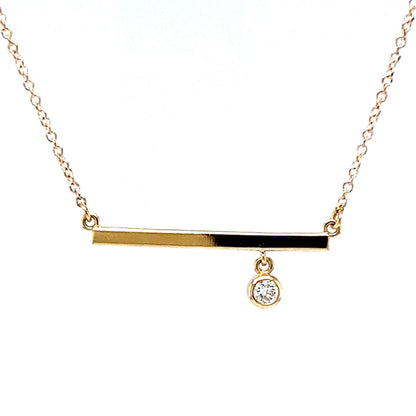 Bezel Set Diamond Bar Pendant Necklace in 14k Yellow Gold