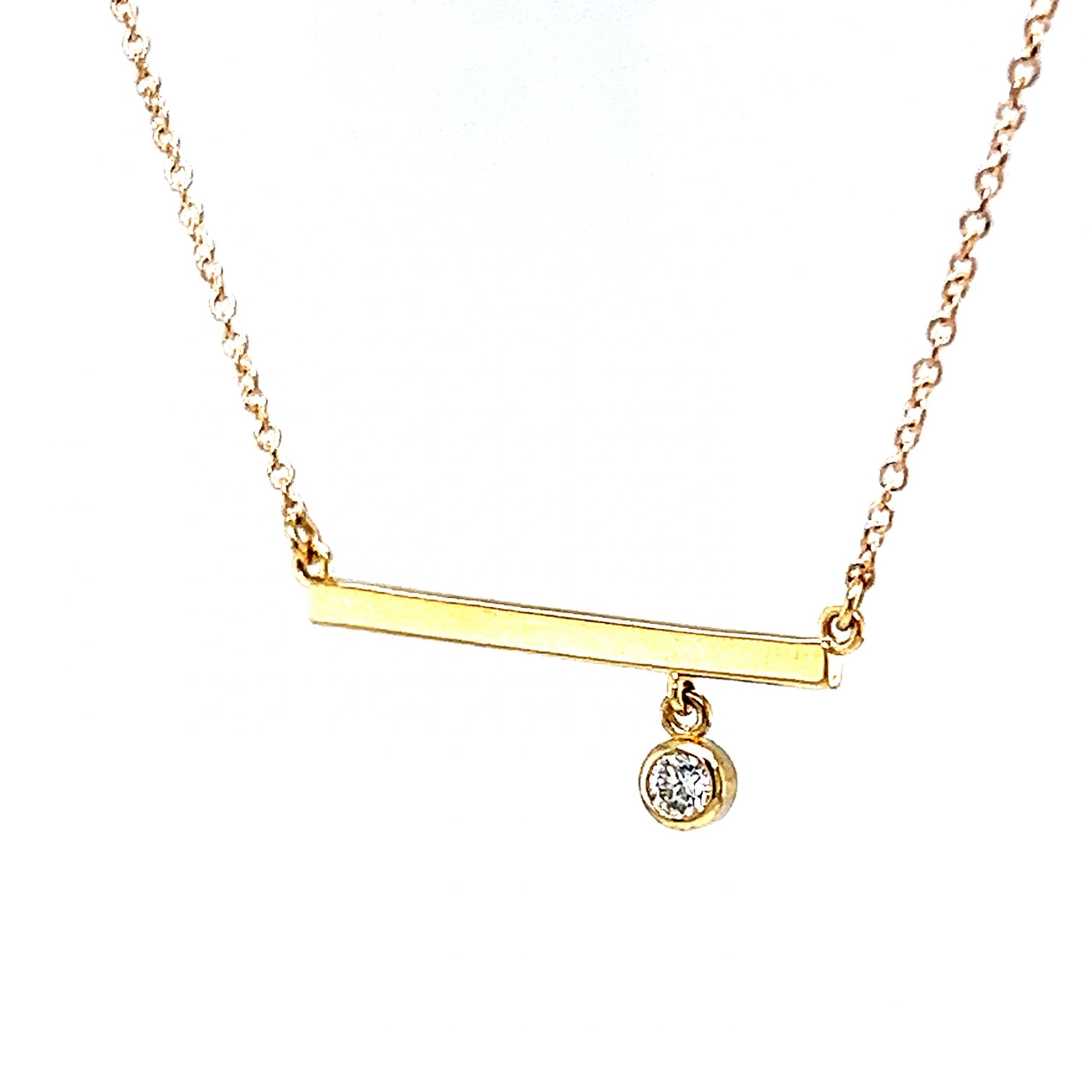 Bezel Set Diamond Bar Pendant Necklace in 14k Yellow Gold