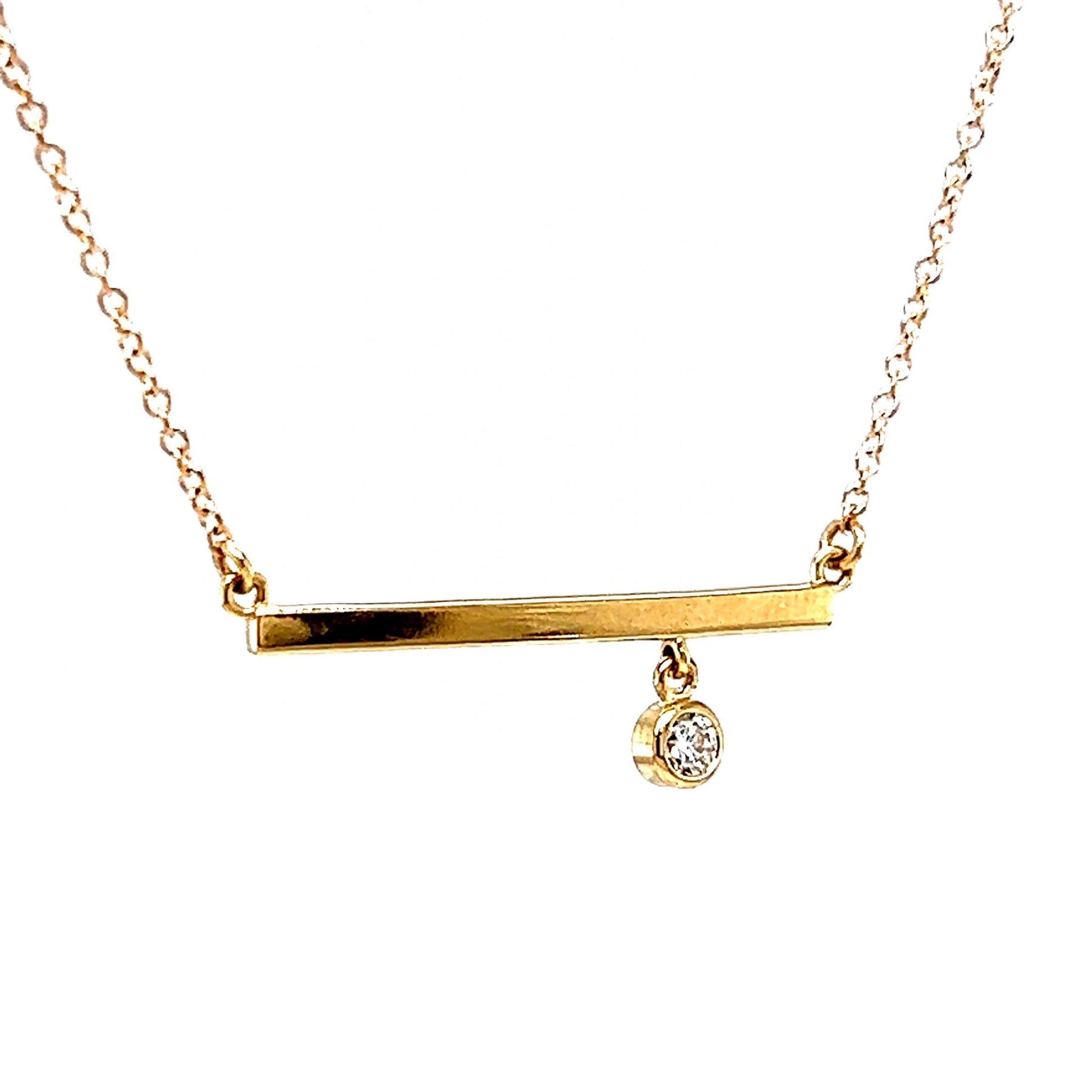 Bezel Set Diamond Bar Pendant Necklace in 14k Yellow Gold