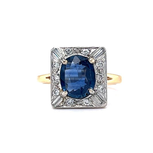 Vintage Two Toned Sapphire & Diamond Ring in 14k Gold