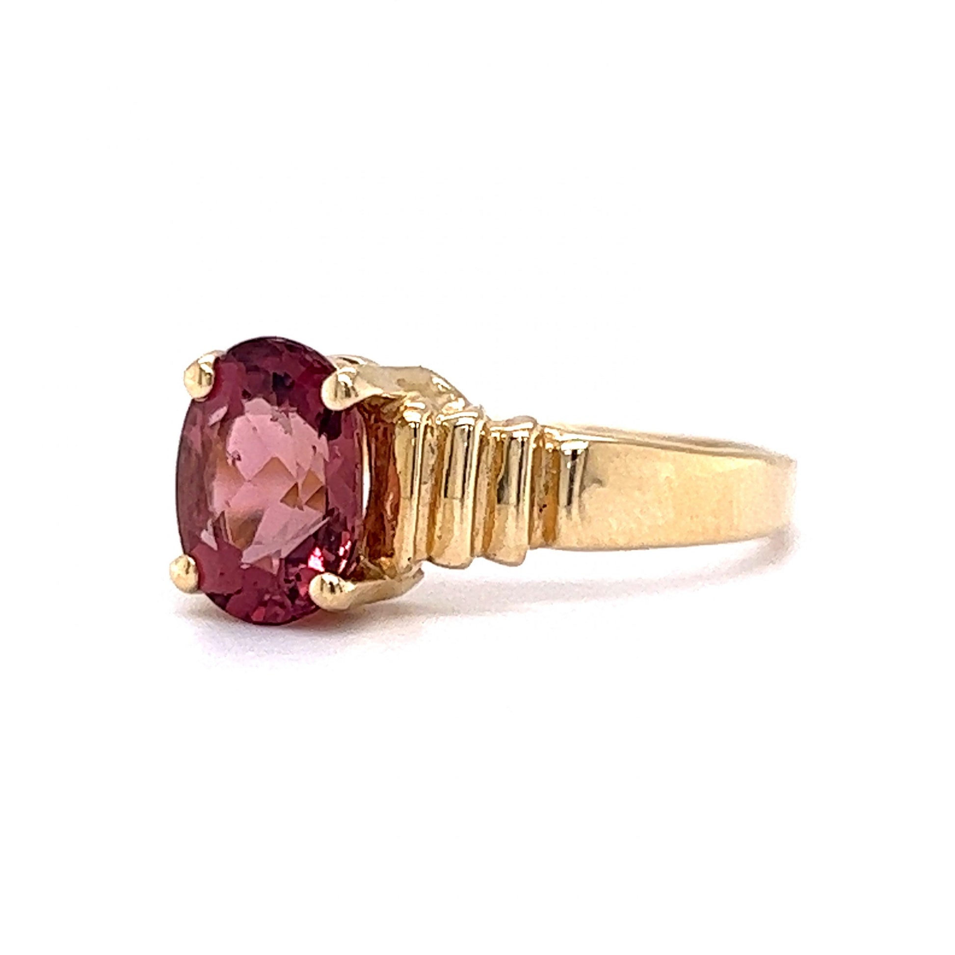 Oval Cut Pink Tourmaline Ring in 14k Yellow Gold