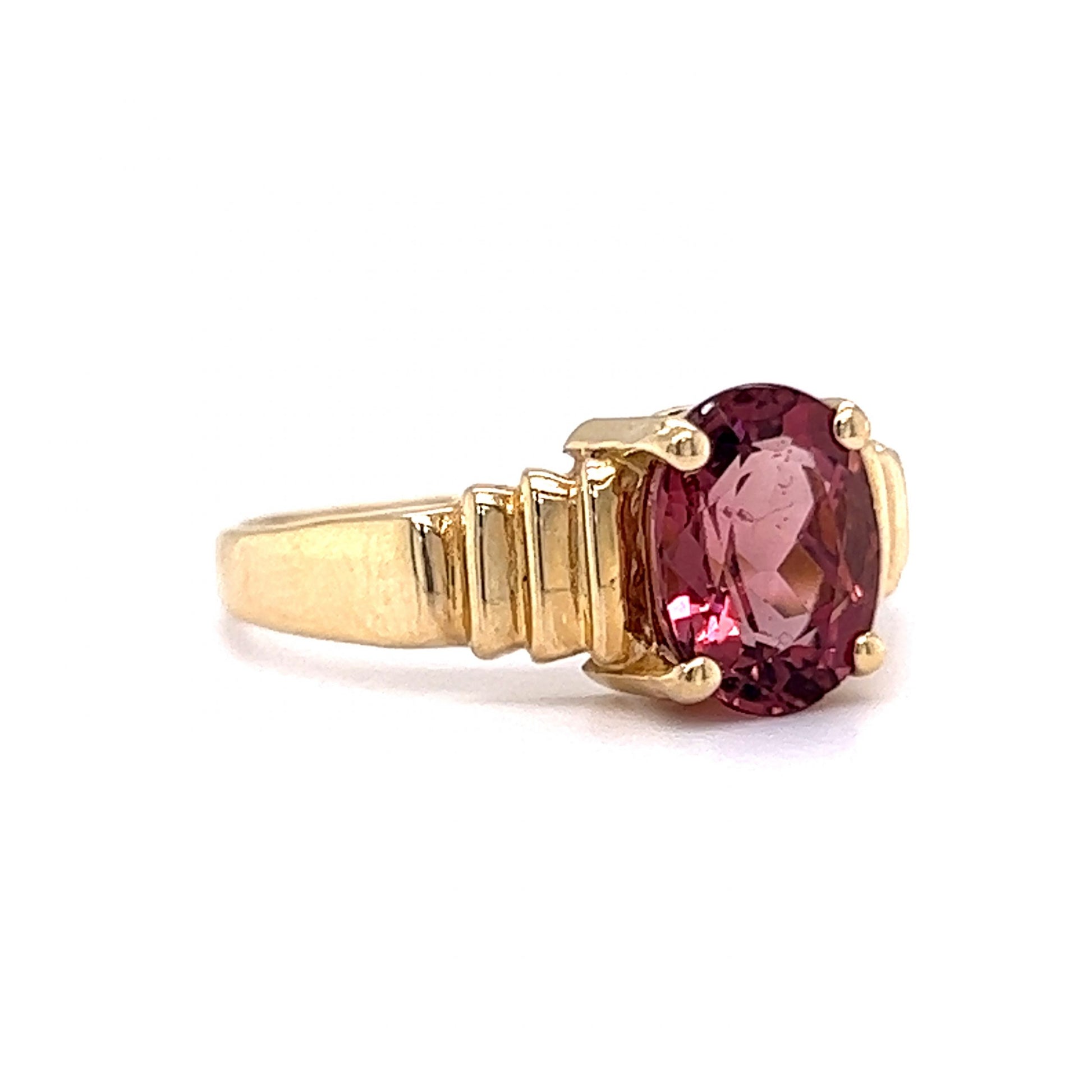 Oval Cut Pink Tourmaline Ring in 14k Yellow Gold