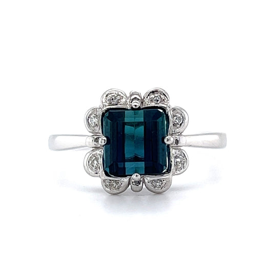 Square Cut Tourmaline & Diamond Cocktail Ring in 14k White Gold