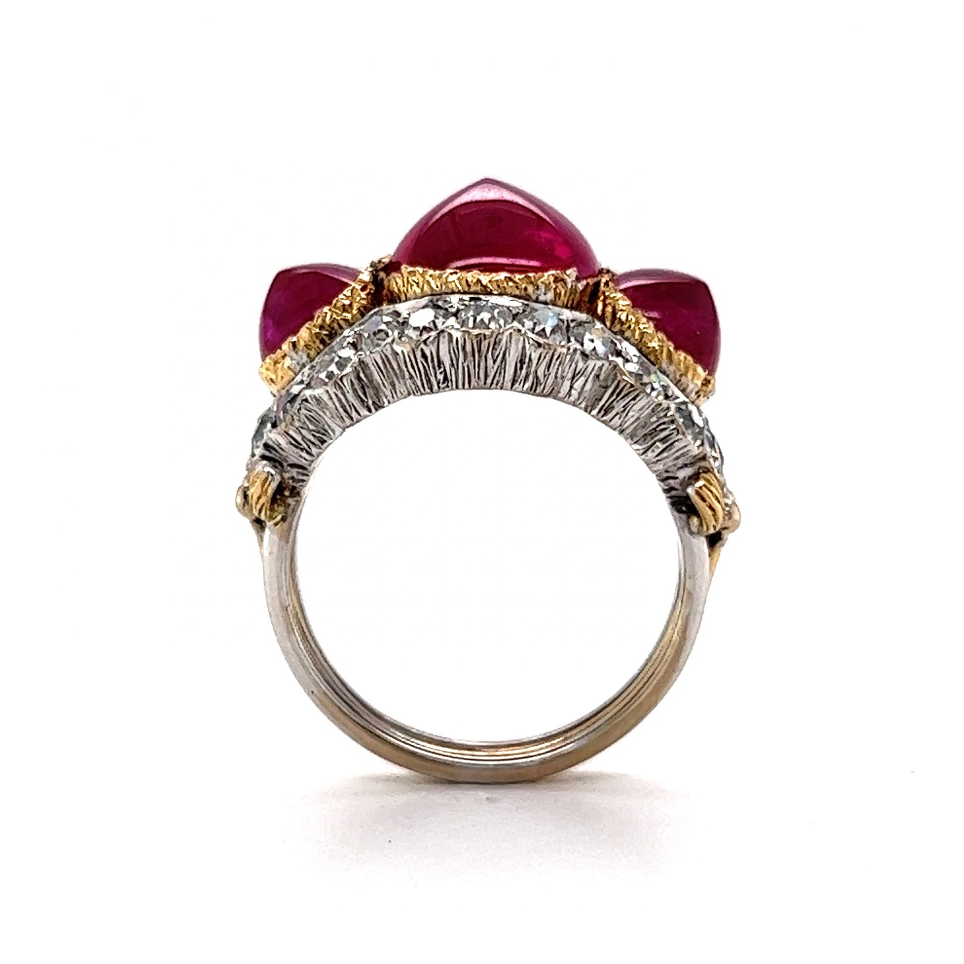 Cabochon Cut Ruby & Diamond Cocktail Ring 18k Gold