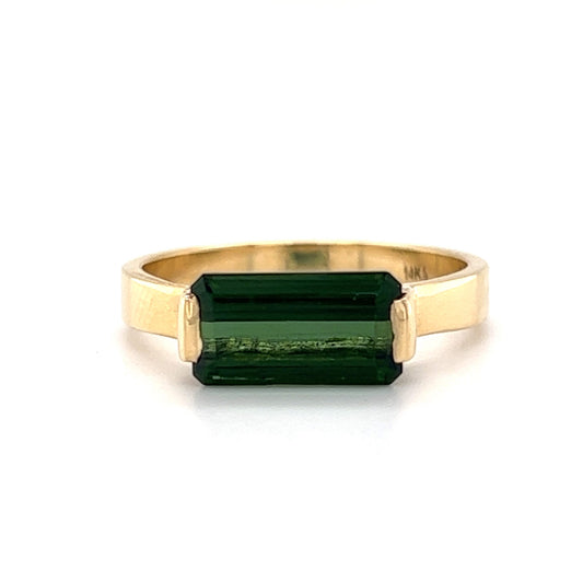 Bar Set Green Tourmaline Cocktail Ring in 14k Yellow Gold