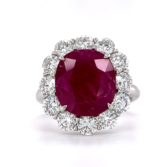 Diamond Halo Ruby Cocktail Ring in Platinum